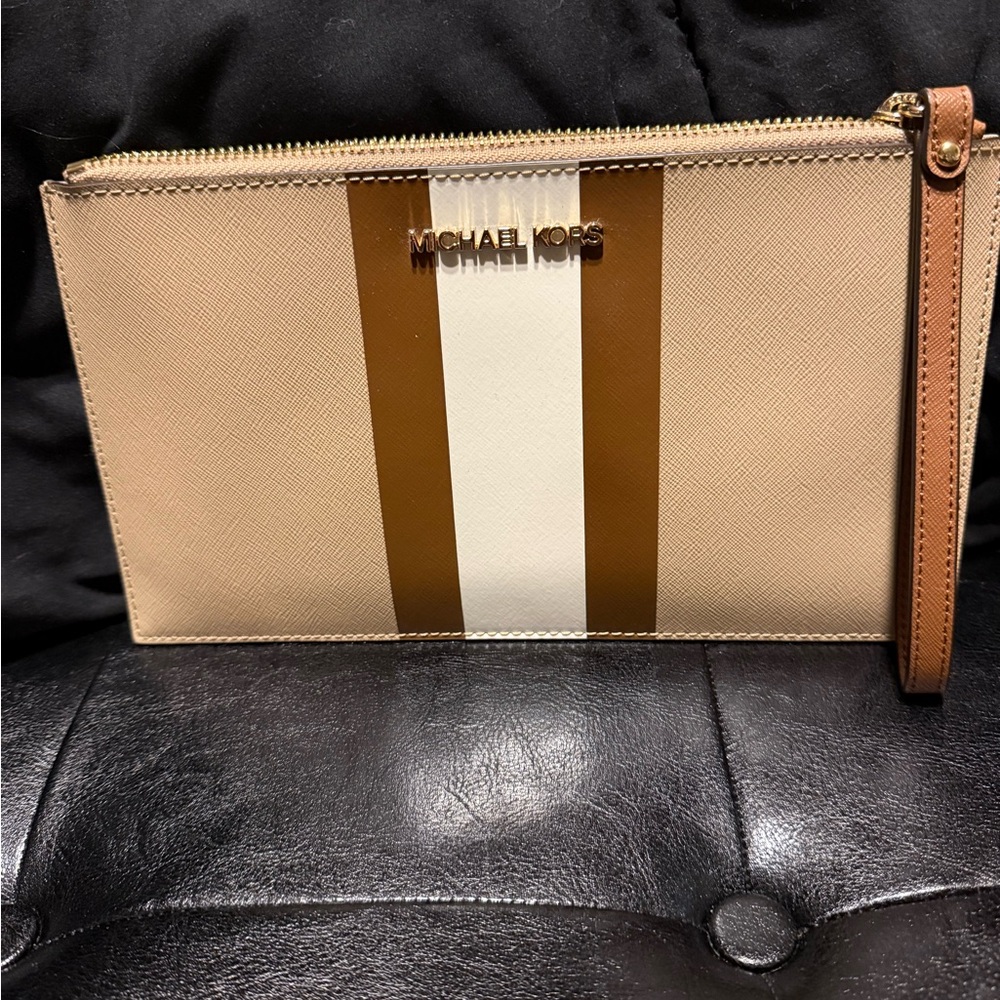 Michael Kors Beige and Brown Wristlet